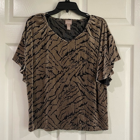 Chico's Tops - Chicos Velvet Burnout Tiger Print Flutter Sleeve V-Neck Blouse Sz 1 M Whimsigoth